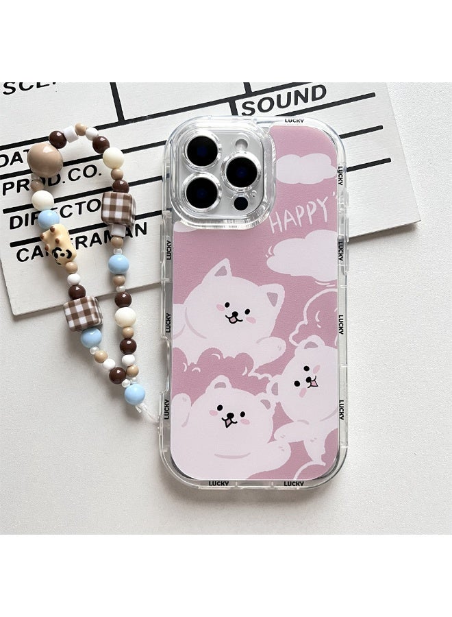 NIBEMINENT Cute Puppy Protective TPU Case Cover with Chain For iPhone 15 Pro Pink - Image 2