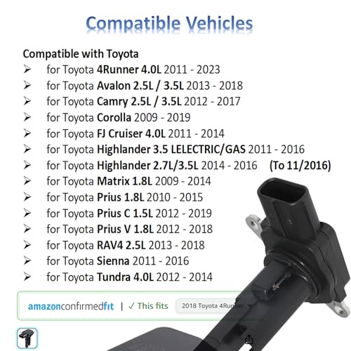 MANATEE 22204-0V010 Mass Air Flow Sensor Compatible with 2010-2020 Toyota Camry Corolla Sienna 4Runner Prius, Lexus CT200H RX350 HS250h GS350, Scion TC, 22204-0V020 22204-28010 MAF Meter Sensor - Image 3