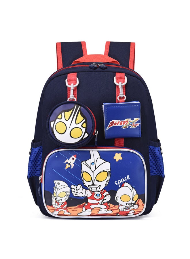 Kindergarten Schoolbag Barking For Primary School Students First Grade Boys And Girls 3-7 Years Old Baby Lightweight Spine Protection Shoulder Back-Color:Navy Blue-ultraman - Image 1