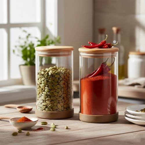 Femora Borosilicate Glass Jars with Wooded Lid| 1 Year Warranty| Multipurpose Airtight Storage Jars For Cookies, Snacks, Spices| Glass Jar 1300ml| Set Of 2| Transparent Glass Jars For Kitchen Storage - Image 2