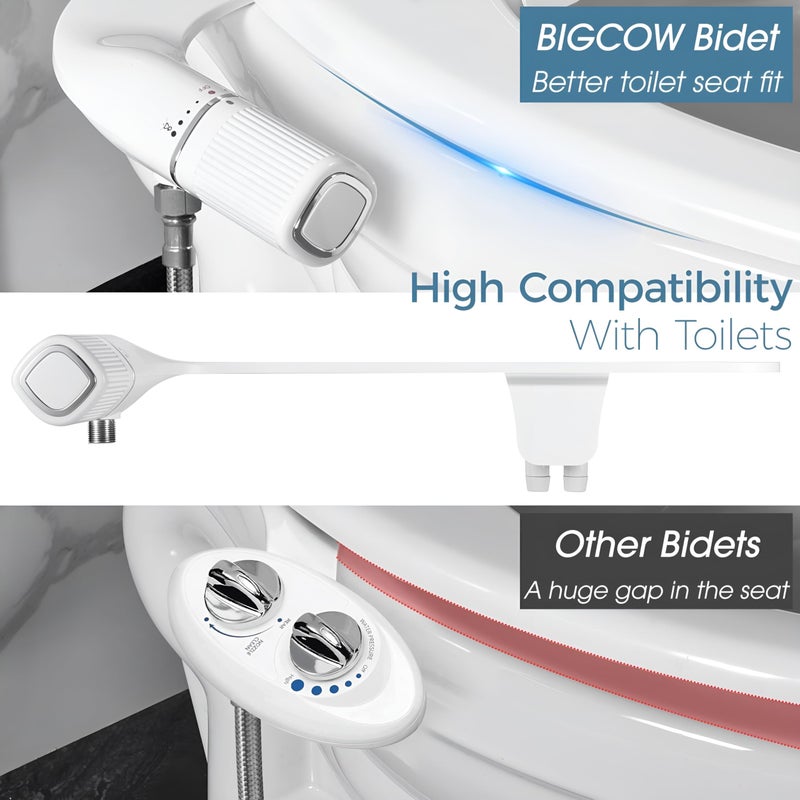 BIGCOW Ultra-Slim Bidet Attachment for Toilet - Dual Nozzle (Frontal & Rear Wash) with Adjustable Cold Water Pressure and Stainless Steel Inlet - Hygienic Solution for Fresh Cleanliness, Silver 2 Pcs - Image 3
