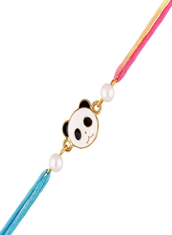 Mahi Meena Work Enameled Panda-Shaped Cartoon Rakshabandhan Rakhi for Chota Bhai, Kids, Bhatija (RA1100741G) - Image 1