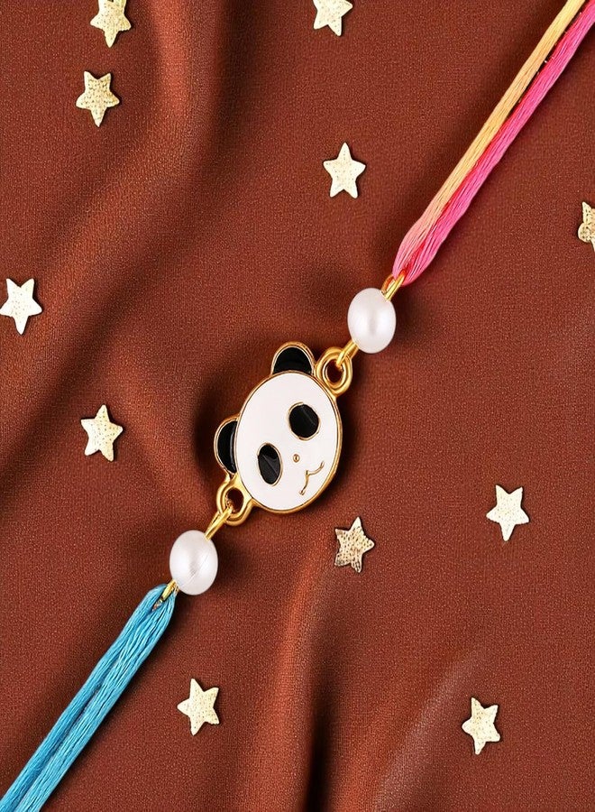 Mahi Meena Work Enameled Panda-Shaped Cartoon Rakshabandhan Rakhi for Chota Bhai, Kids, Bhatija (RA1100741G) - Image 2