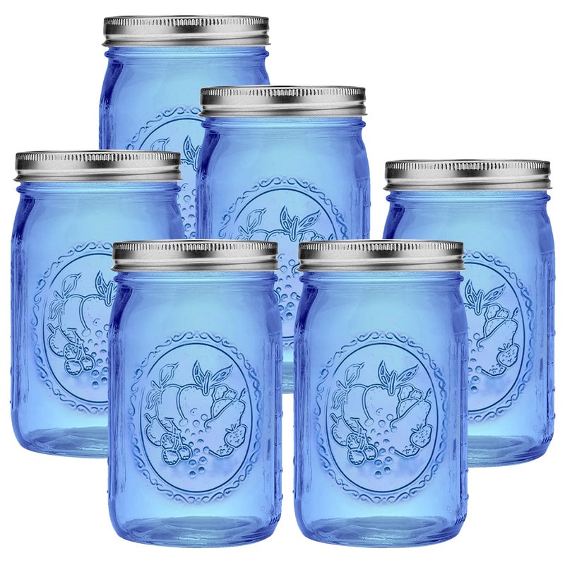 eleganttime Blue Wide Mouth Mason Jars 32 oz6 Pack Colored Quart Glass Canning Jars with Airtight Lids for CanningPicklingStorageDIY Crafts Dcor
