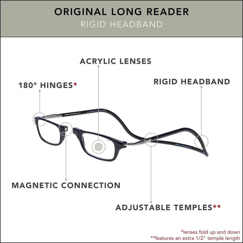Clic Magnetic Reading Glasses for Men or Women, Computer Readers, Original Long (M-L, Black, 3.00 Magnification) - Image 4
