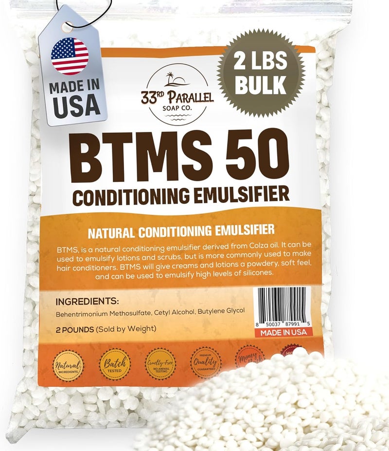 33RD PARALLEL SOAP CO. 33rd PARALLEL | BTMS 50 (2 lbs / 32 oz) Bulk Conditioning Emulsifier | 100% Natural Plant Derived | Behentrimonium Methosulfate Cetearyl Alcohol Emulsifying Conditioner | Product of USA (2 POUNDS) - Image 1