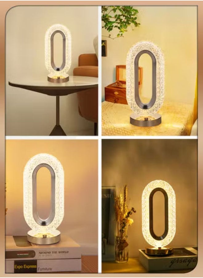 Plynox Acrylic Luxury Crystal LED Table Lamp Rechargeable Dimmable Diamond Face Ring Shape Touch Desk Bedside Indoor Night Light for Home Bedroom Living Room Decoration  - Image 4