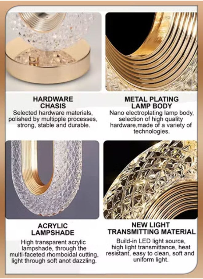 Plynox Acrylic Luxury Crystal LED Table Lamp Rechargeable Dimmable Diamond Face Ring Shape Touch Desk Bedside Indoor Night Light for Home Bedroom Living Room Decoration  - Image 2