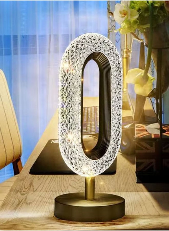 Plynox Acrylic Luxury Crystal LED Table Lamp Rechargeable Dimmable Diamond Face Ring Shape Touch Desk Bedside Indoor Night Light for Home Bedroom Living Room Decoration  - Image 1