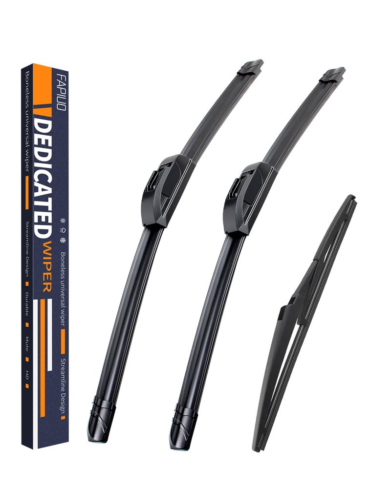 FAPIUO Replacement for Hyundai Santa Fe 2019-2023, Kia Sportage 2023,Hyundai Elantra GT 2018-2020 Silent Wipers -FAPIUO Front and Rear Windshield Wipers 26"+16"+12" Full Blade Set (3 Pack) U/J HOOK - Image 1