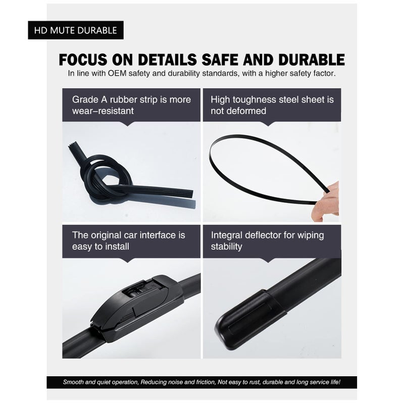 FAPIUO Replacement for Hyundai Santa Fe 2019-2023, Kia Sportage 2023,Hyundai Elantra GT 2018-2020 Silent Wipers -FAPIUO Front and Rear Windshield Wipers 26"+16"+12" Full Blade Set (3 Pack) U/J HOOK - Image 3