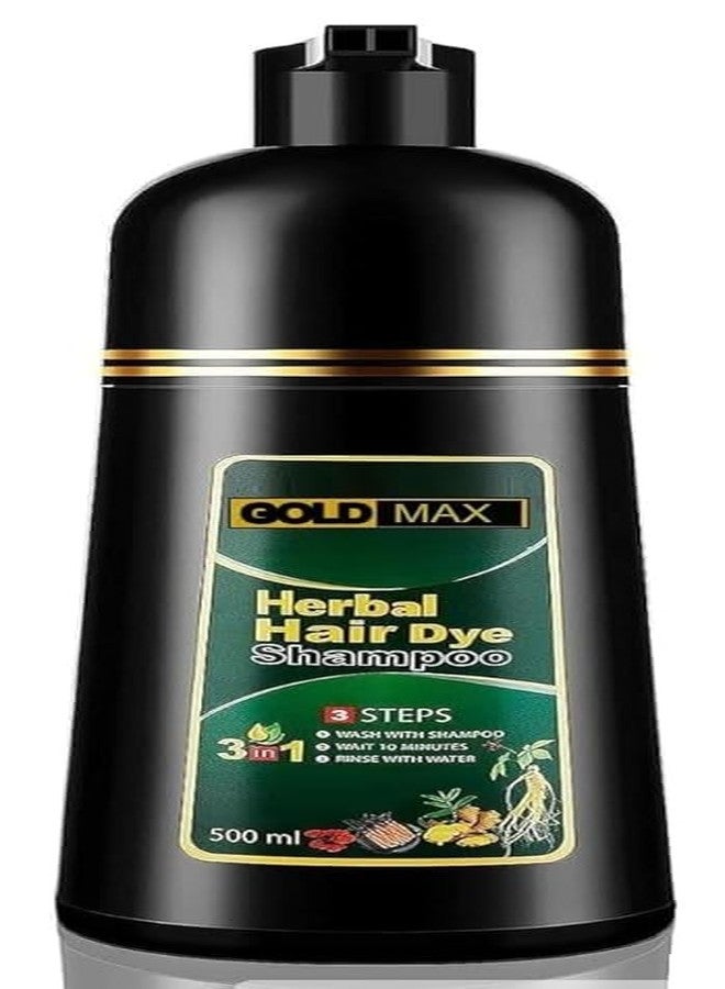 GOLD MAX Herbal 3 in 1 Hair Dye Instant Black Hair Shampoo, Natural hair dye 500ML for Women & Men - Image 1