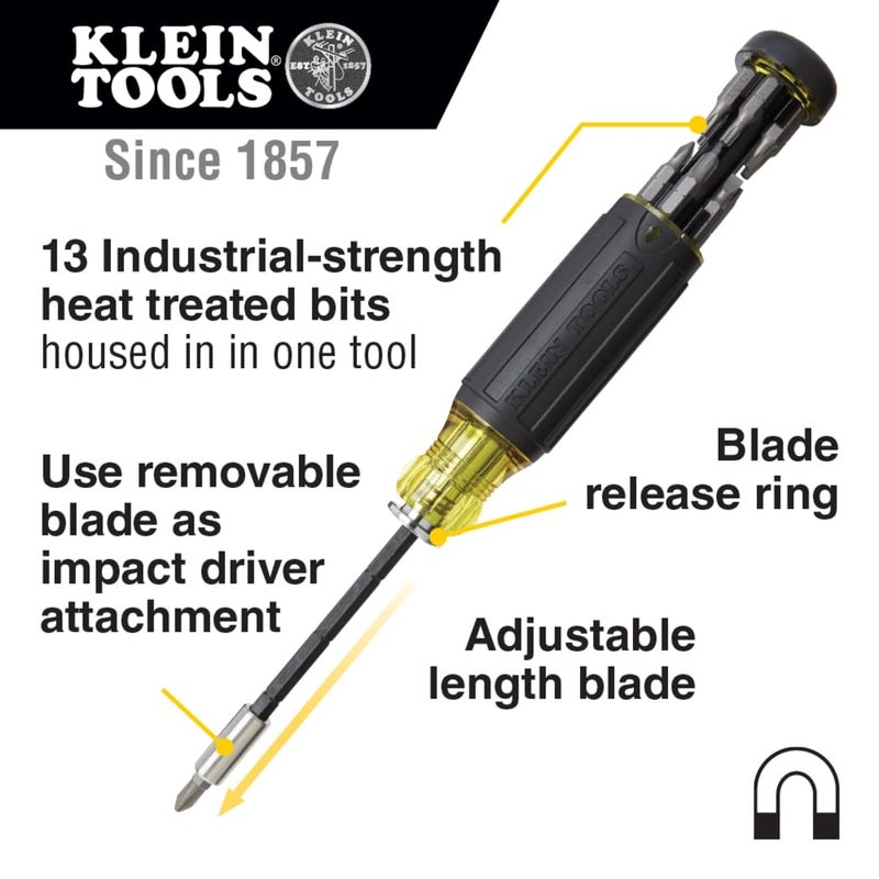 Klein Tools 32303 Multi-Bit Screwdriver / Nut Driver, Impact Rated 14-in-1 Magnetic Screwdriver Set Phillips, Slotted, Square, Combo, Torx - Image 2