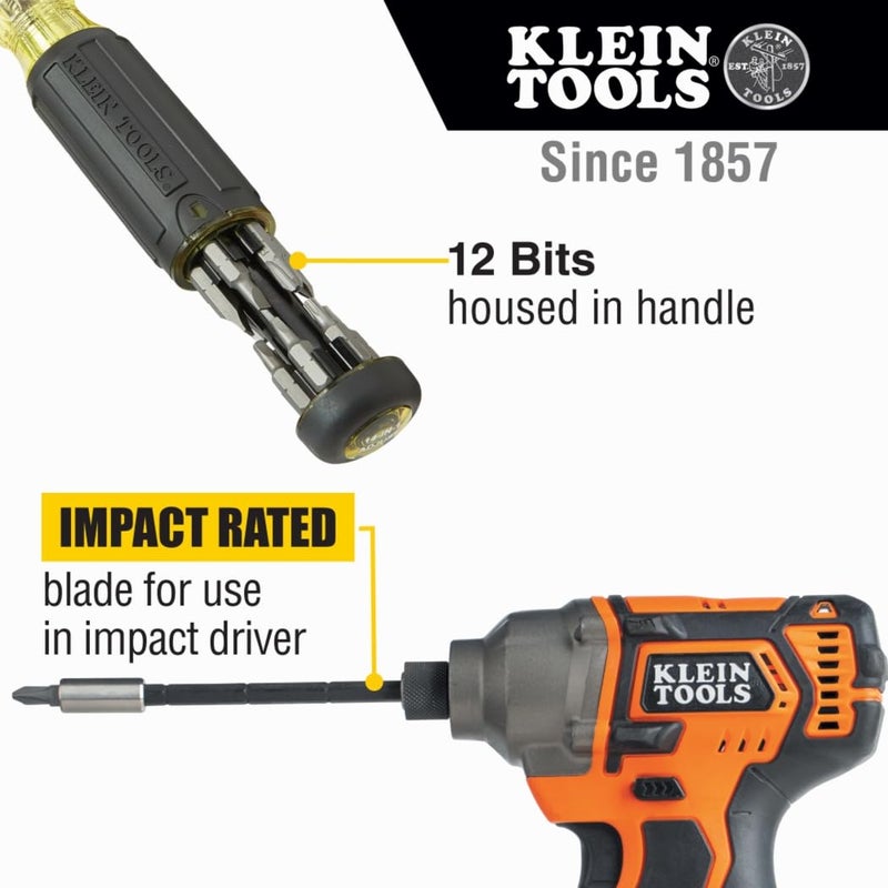 Klein Tools 32303 Multi-Bit Screwdriver / Nut Driver, Impact Rated 14-in-1 Magnetic Screwdriver Set Phillips, Slotted, Square, Combo, Torx - Image 4
