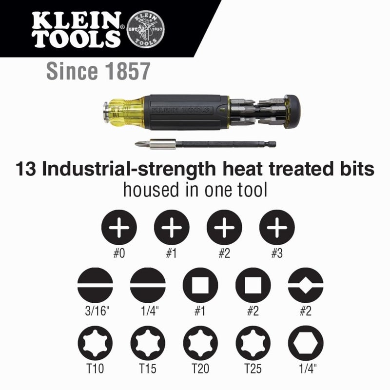 Klein Tools 32303 Multi-Bit Screwdriver / Nut Driver, Impact Rated 14-in-1 Magnetic Screwdriver Set Phillips, Slotted, Square, Combo, Torx - Image 3
