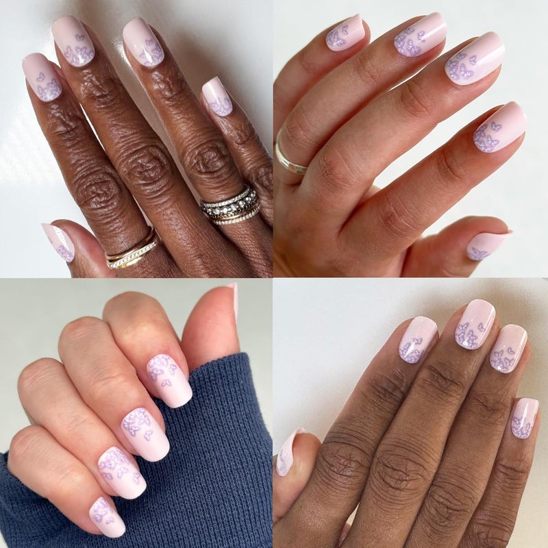 Olive & June Instant Mani Press-On Nails (Glue) | 42 Fake Nails, 21 Sizes | Non-Toxic, Long-Lasting Recycled Materials Realistic Look | Spring Flowers & Patterns | Short, Squoval | Butterfly Ombre - Image 5