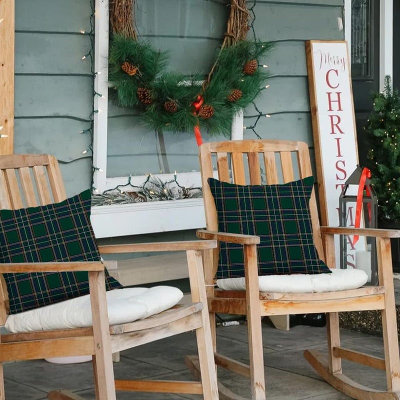 RABUSOFA Christmas Pillow Covers 18x18 Inch Set of 2 Indoor Outdoor Waterproof Scottish Tartan Plaid Classic Throw Decorative Cushion Cases for Christmas Decor Decorations Couch Patio Dark Green - Image 5