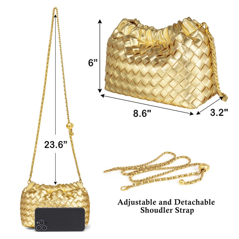Joryin Woven Women's Crossbody Bag & Evening Purse, Trendy Dumpling Clutch & Hobo Cloud Shoulder Bag Trendy Dumpling Clutch Vegan Leather, Golden - Image 5