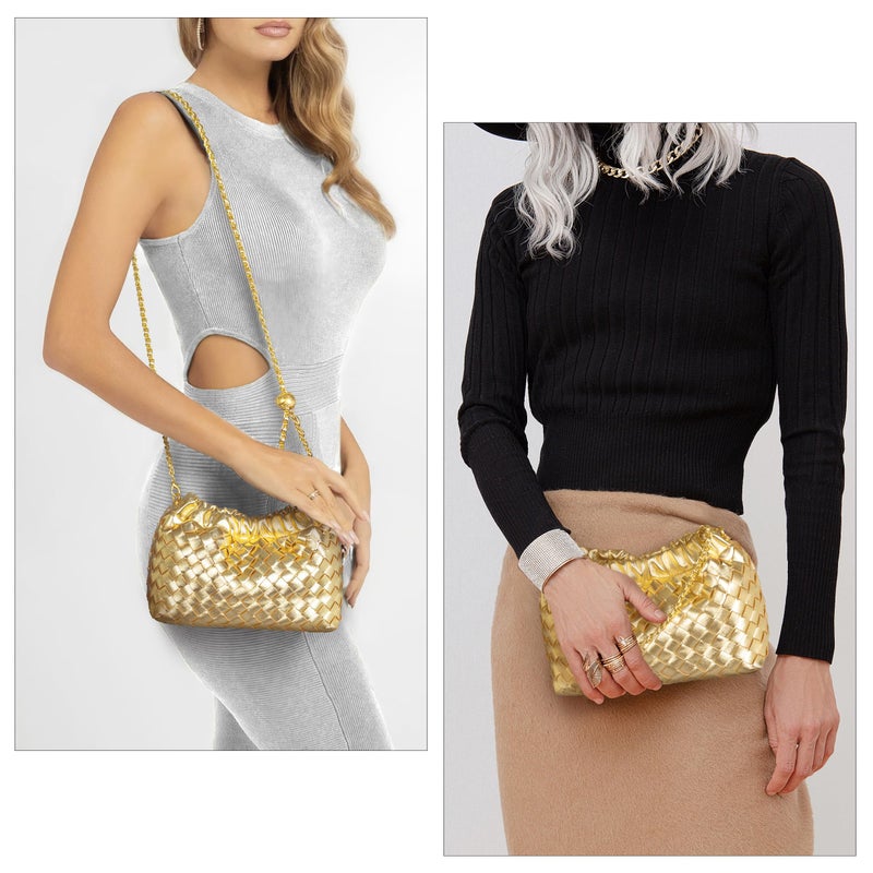Joryin Woven Women's Crossbody Bag & Evening Purse, Trendy Dumpling Clutch & Hobo Cloud Shoulder Bag Trendy Dumpling Clutch Vegan Leather, Golden - Image 3