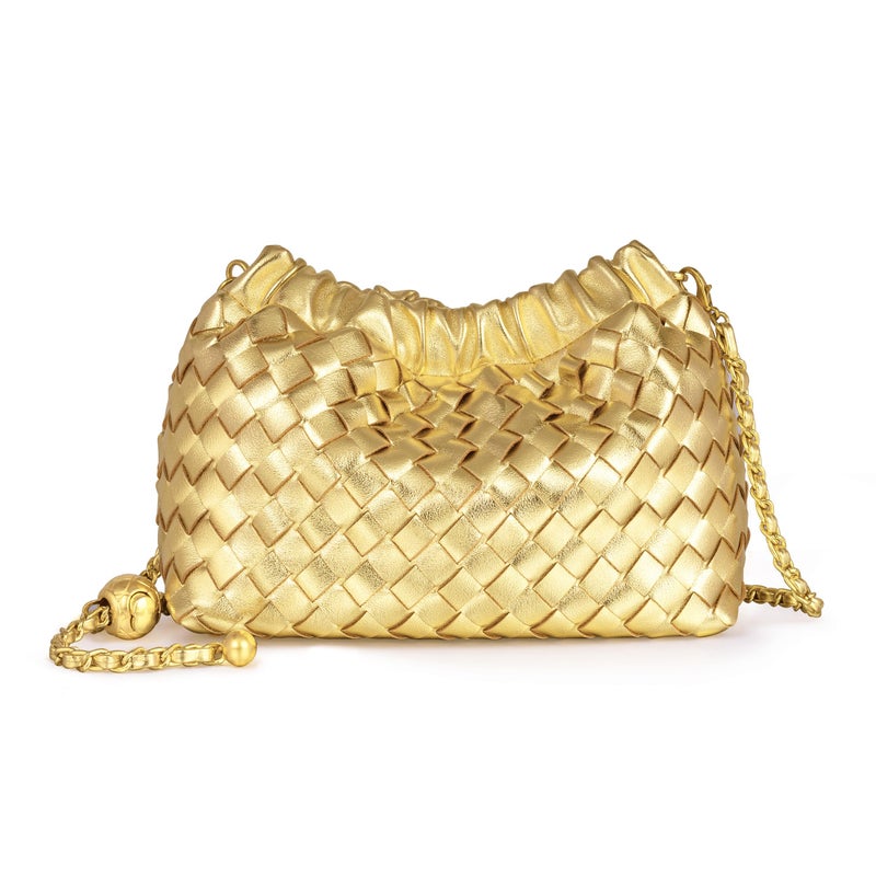 Joryin Woven Women's Crossbody Bag & Evening Purse, Trendy Dumpling Clutch & Hobo Cloud Shoulder Bag Trendy Dumpling Clutch Vegan Leather, Golden - Image 1