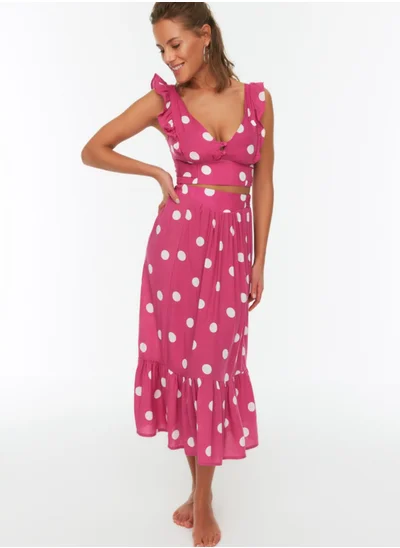 trendyol Polka Dot Crop Top & Skirt Beachwear Set