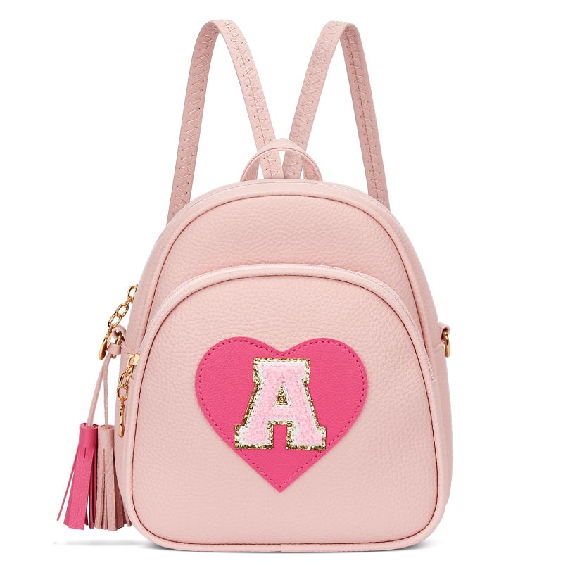 CLOUDWINGS Easter Gifts for Kids Gifts for Girls Little Girl Initial Mini Heart Backpack Purse Crossbody Bag with Tasselï¼ŒPink-A - Image 1