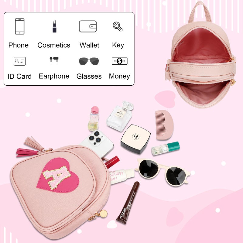 CLOUDWINGS Easter Gifts for Kids Gifts for Girls Little Girl Initial Mini Heart Backpack Purse Crossbody Bag with Tasselï¼ŒPink-A - Image 5