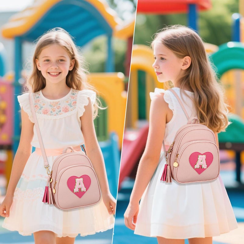 CLOUDWINGS Easter Gifts for Kids Gifts for Girls Little Girl Initial Mini Heart Backpack Purse Crossbody Bag with Tasselï¼ŒPink-A - Image 3