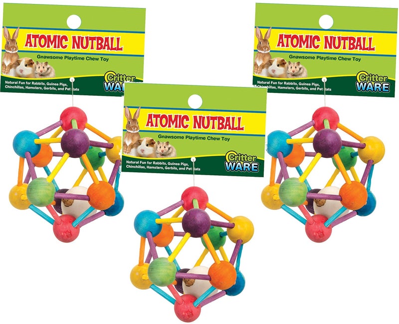 Ware Manufacturing 3 Pack Ware Manufacturing Wood Atomic Nut Ball Pet Toys for Small Pets Large - Image 2