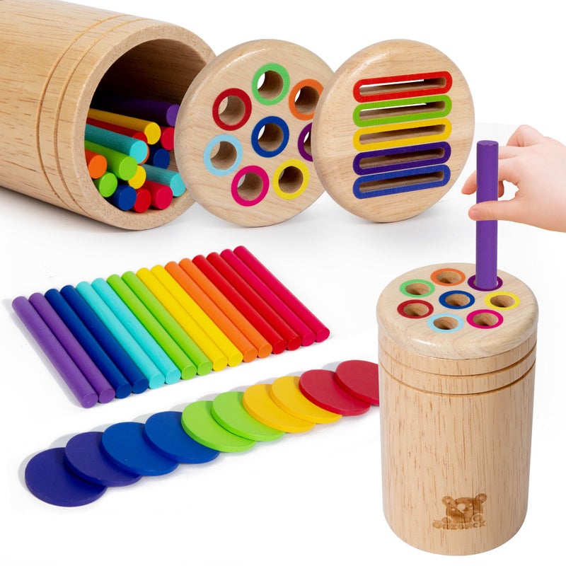 oazoxcx Wooden Learning Color Sorting Toys for Toddlers Sensory Sorting Coin Box Toys for Toddlers 13 Fine Motor Skills and Matching Games for Toddler Learning Toys - Image 2