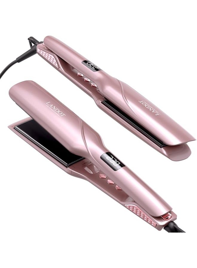 LANDOT Ceramic Flat Iron Hair Straightener: 45mm Wide Professional Flat Iron for All Hair Types - Adjustable Temp(120℃-230℃) Fast Heat up Dual Voltage Straightening Iron - Image 1