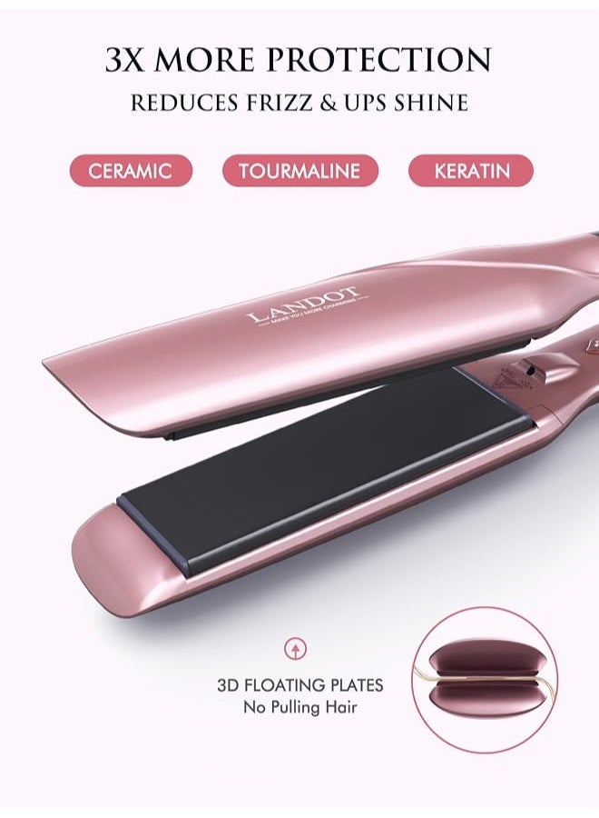 LANDOT Ceramic Flat Iron Hair Straightener: 45mm Wide Professional Flat Iron for All Hair Types - Adjustable Temp(120℃-230℃) Fast Heat up Dual Voltage Straightening Iron - Image 4
