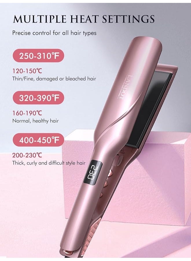 LANDOT Ceramic Flat Iron Hair Straightener: 45mm Wide Professional Flat Iron for All Hair Types - Adjustable Temp(120℃-230℃) Fast Heat up Dual Voltage Straightening Iron - Image 3