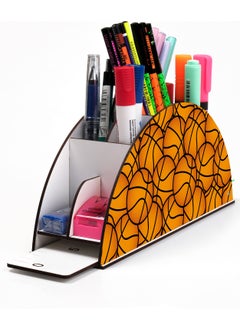 KutuTR Wooden Vip Sports Series Rainbow Ruler Desktop Pen Holder Organizer with Mounted Box  - Image 1