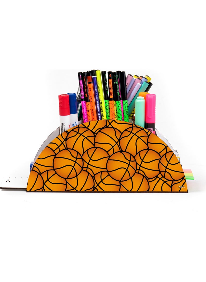 KutuTR Wooden Vip Sports Series Rainbow Ruler Desktop Pen Holder Organizer with Mounted Box  - Image 2