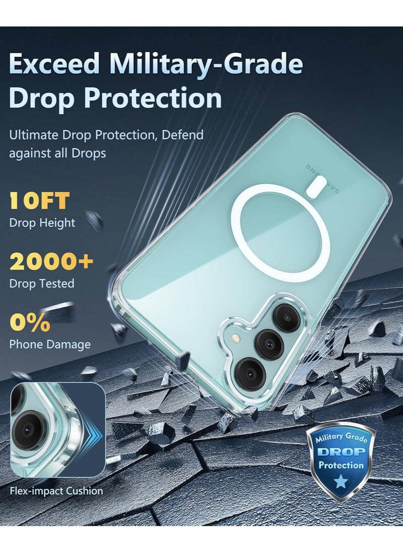 ماركة غير محددة - جراب لهاتف Samsung Galaxy A36/A56، جراب مغناطيسي عسكري مضاد للسقوط ومضاد للاصفرار، جراب واقٍ متين مقاوم للصدمات وشفاف (شفاف) - Image 1
