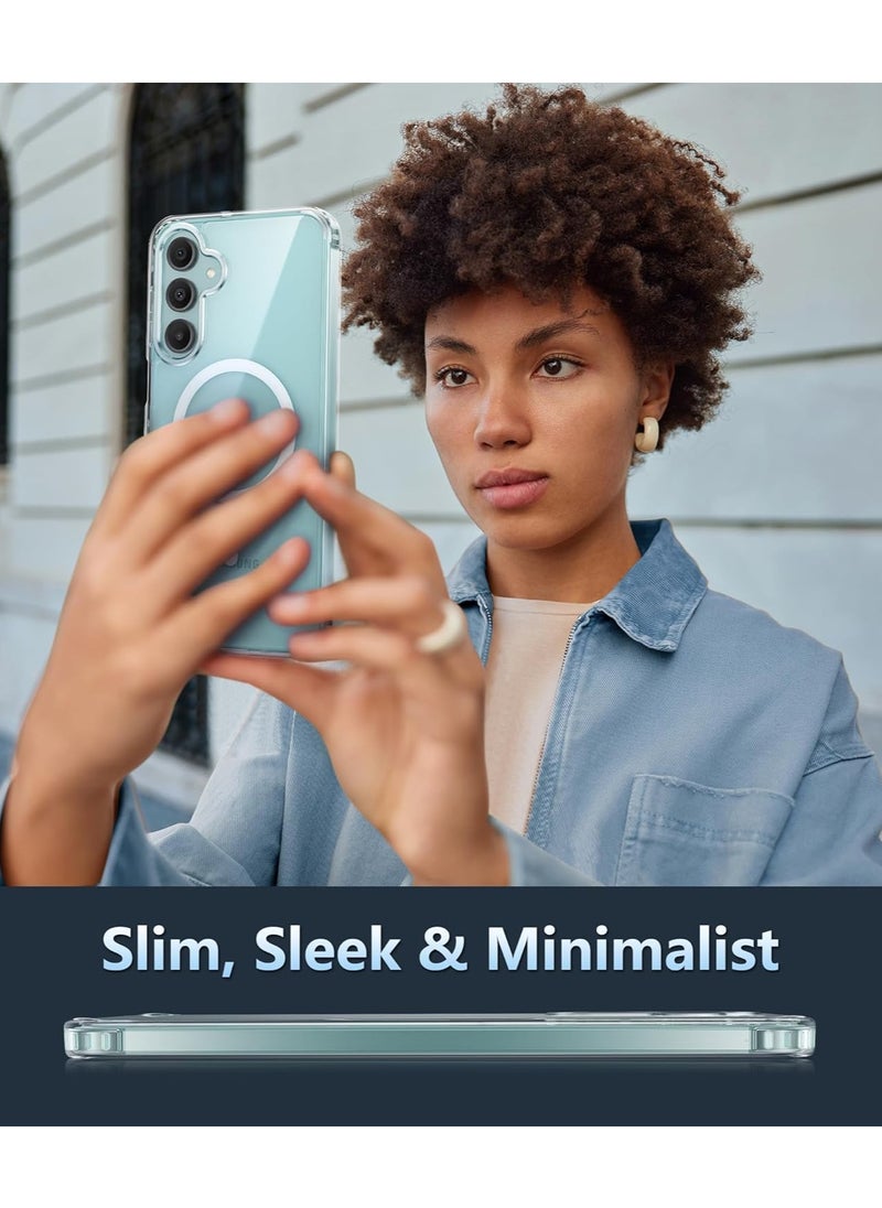 ماركة غير محددة - جراب لهاتف Samsung Galaxy A36/A56، جراب مغناطيسي عسكري مضاد للسقوط ومضاد للاصفرار، جراب واقٍ متين مقاوم للصدمات وشفاف (شفاف) - Image 1