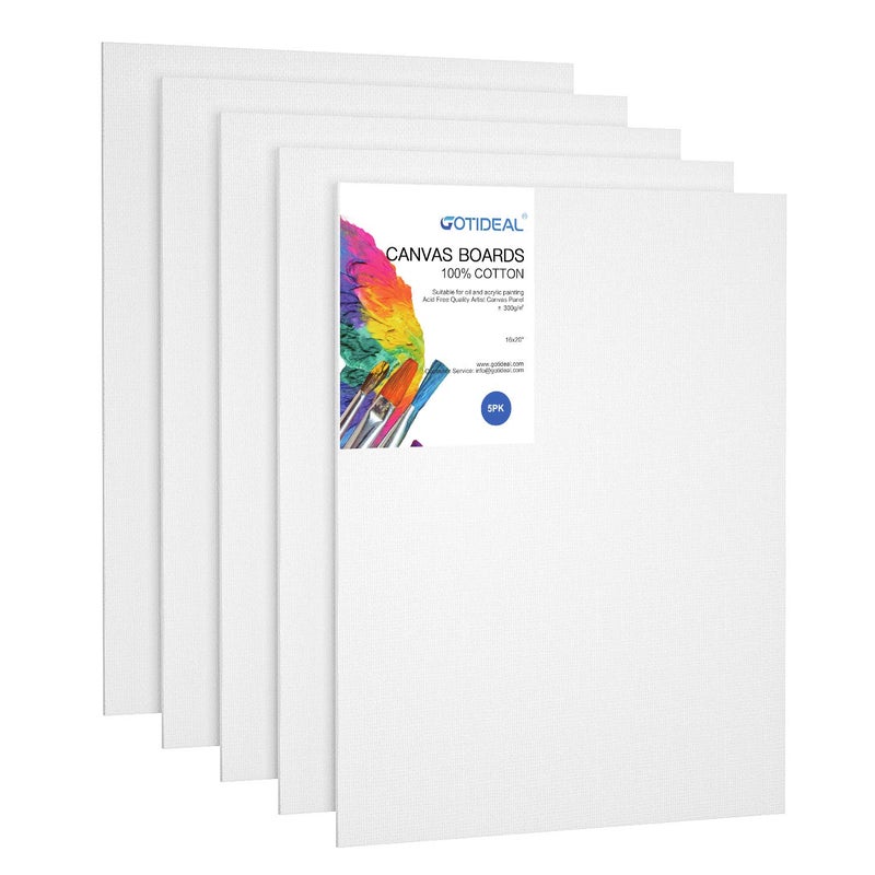 GOTIDEAL Canvases for Painting 16x20 inch of 5 Pack Professional Primed White Blank Flat Canvas Panels 100 Cotton Artist Canvas Boards for Acrylics Painting Oil Watercolor Tempera