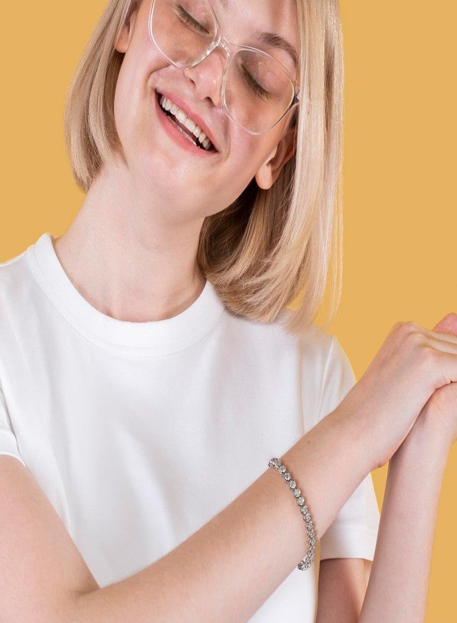 Kose 18K White Gold Plated Tennis Bracelet, Bezel Setting 4MM Cubic Zirconia Round Cut Bracelet for Women 6/6.5/7/7.5 Inches - Image 5