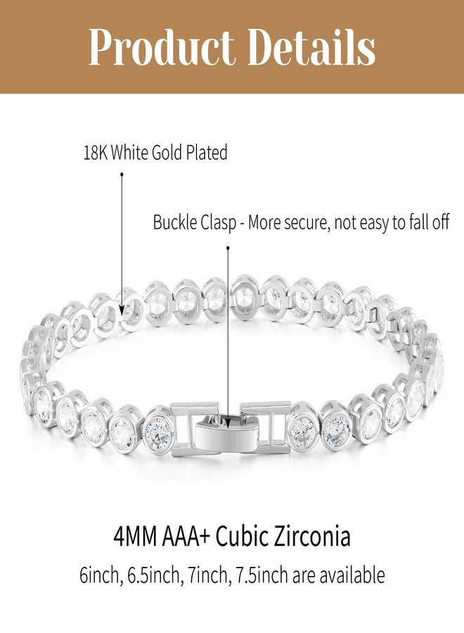 Kose 18K White Gold Plated Tennis Bracelet, Bezel Setting 4MM Cubic Zirconia Round Cut Bracelet for Women 6/6.5/7/7.5 Inches - Image 2