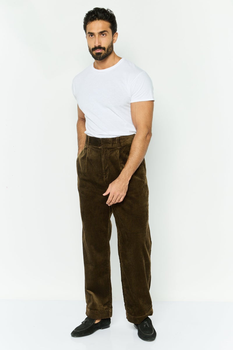 GANT Men Regular Fit Textured Wide Volume Corduroy Pants, Rich Brown - Image 4