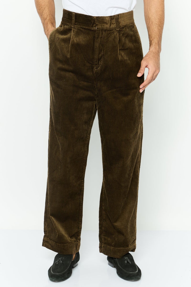 GANT Men Regular Fit Textured Wide Volume Corduroy Pants, Rich Brown - Image 1