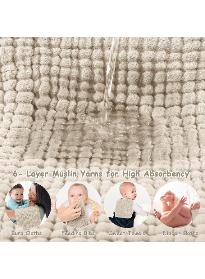 Muslin Burp Cloths 6 Pack - 20" x 10" - Ultra Soft & Absorbent, 6-Layer 100% Cotton for Spit Up & Drool- Gentle Neutral Burping Cloths, Baby Newborn Essentials Gifts for Boys Girls, Apricot - Image 4