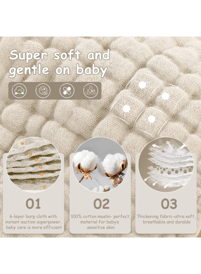 Muslin Burp Cloths 6 Pack - 20" x 10" - Ultra Soft & Absorbent, 6-Layer 100% Cotton for Spit Up & Drool- Gentle Neutral Burping Cloths, Baby Newborn Essentials Gifts for Boys Girls, Apricot - Image 2