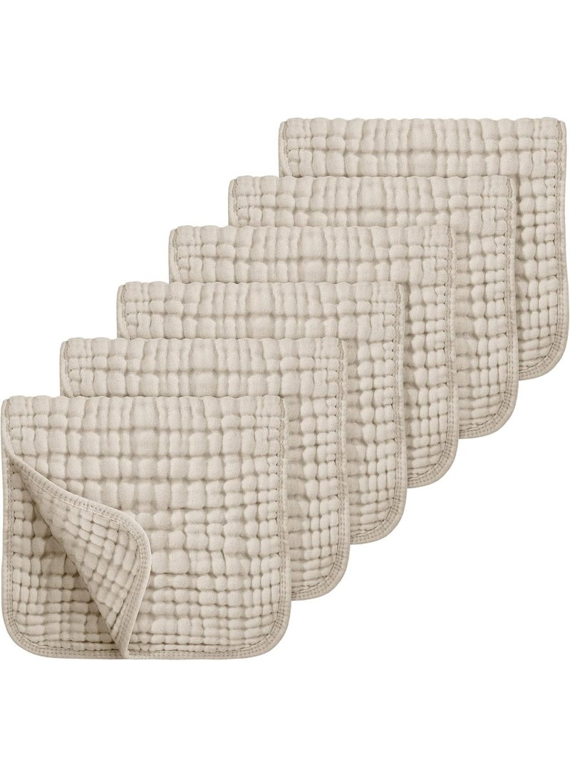 Muslin Burp Cloths 6 Pack - 20" x 10" - Ultra Soft & Absorbent, 6-Layer 100% Cotton for Spit Up & Drool- Gentle Neutral Burping Cloths, Baby Newborn Essentials Gifts for Boys Girls, Apricot - Image 1