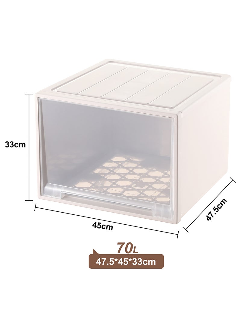 Ollieroo صندوق تخزين بلاستيكي بيج مع عجلات - منظم كبير قابل للتكديس من مادة PP مع درج سهل السحب وعجلات سهلة التركيب للتخزين في الخزانة والمكتب وغرفة النوم، 47.5 × 45 × 33 سم - Image 2