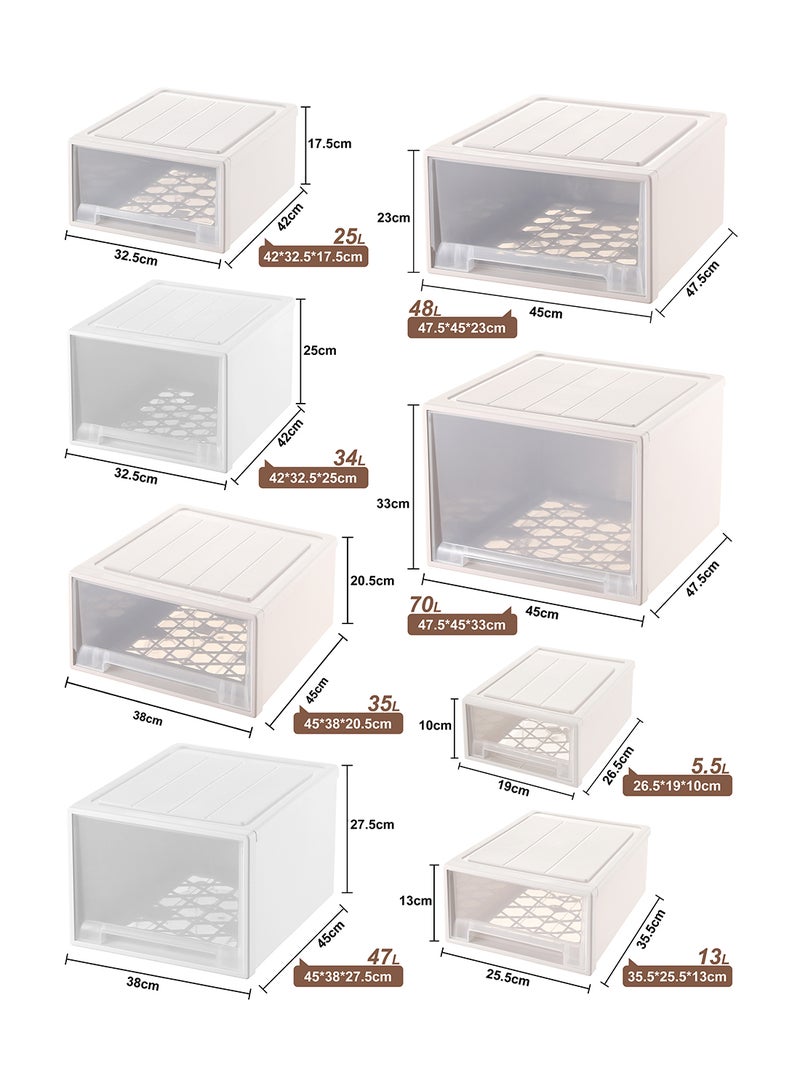 Ollieroo صندوق تخزين بلاستيكي بيج مع عجلات - منظم كبير قابل للتكديس من مادة PP مع درج سهل السحب وعجلات سهلة التركيب للتخزين في الخزانة والمكتب وغرفة النوم، 47.5 × 45 × 33 سم - Image 3