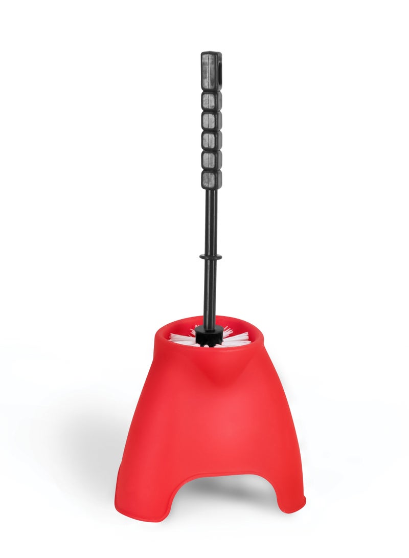 PRO Curvy Toilet Brush Set, Remove Stubborn Stains, Resistant Plastic, Red and Black
