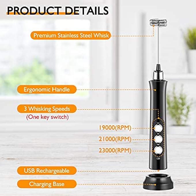 Unity Milk Frother Handheld Coffee Frother Usb Rechargeable Electric Foam Maker Egg Beater With Double Spring Whisk Head For Cappuccino Frappe Matcha Hot Chocolate Lattes - Image 3