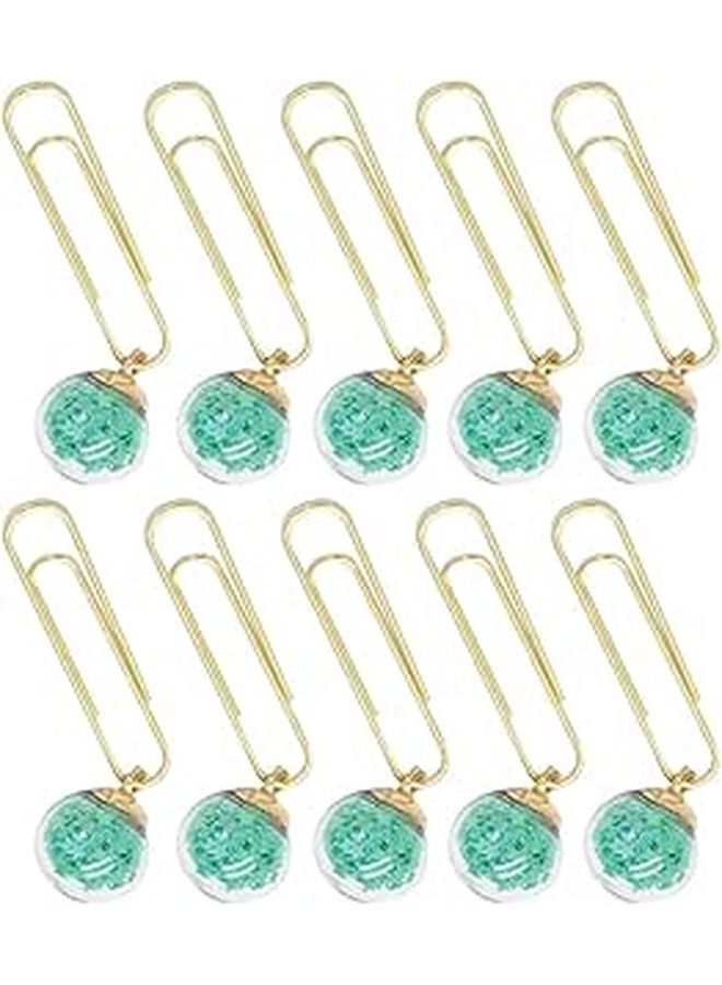 Mint Green Crystal Ball Paper Clips 10PCS Smooth Non Scratch Surface for School Office Document Organization - Image 1
